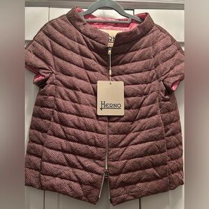 NWT - Herno Quilted Cap-Sl Puffer Jacket in Metallic Pink/Olive Jacquard